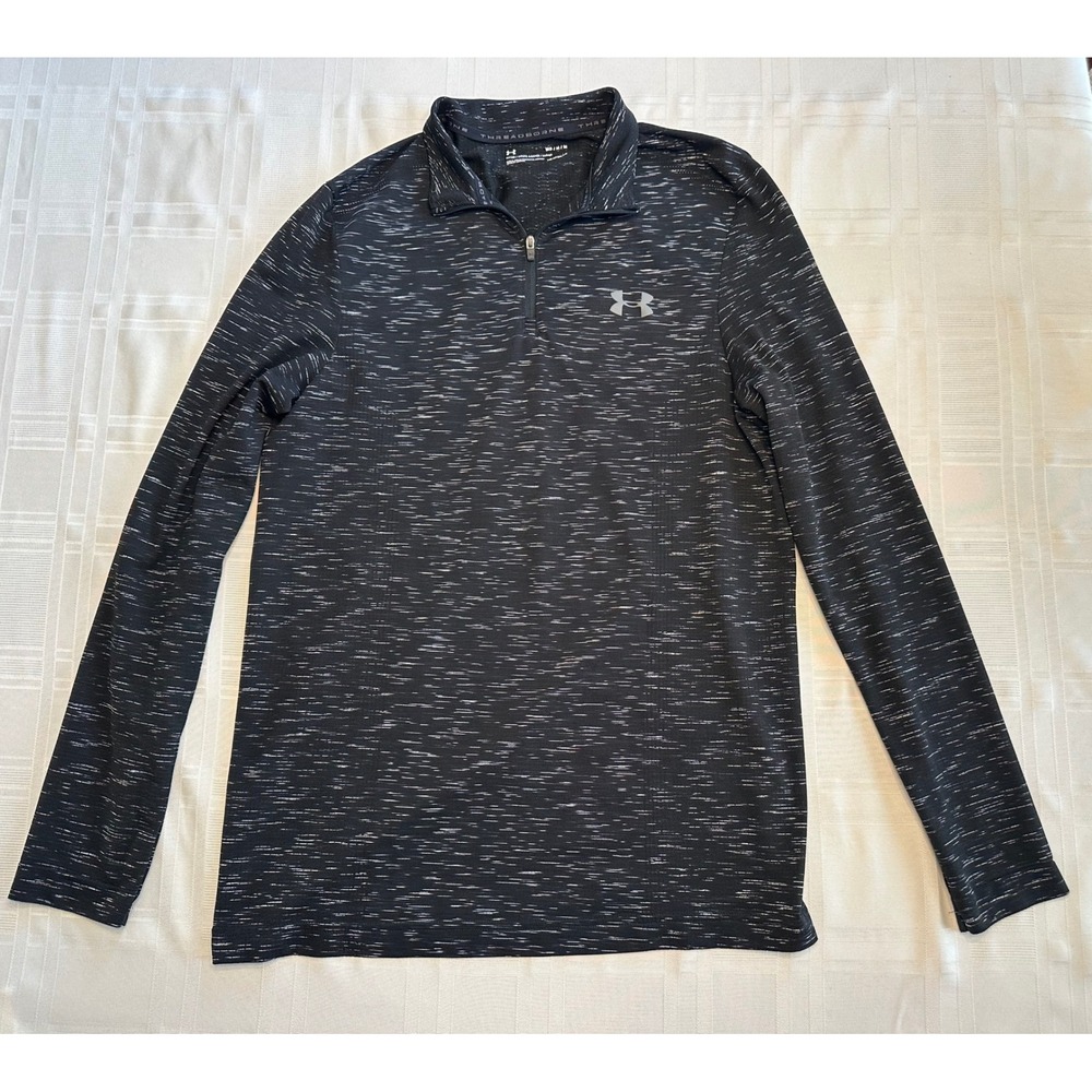 Under Armour Pullover Mens Medium Black Threadborne HeatGear 1/4 Zip Space Dye